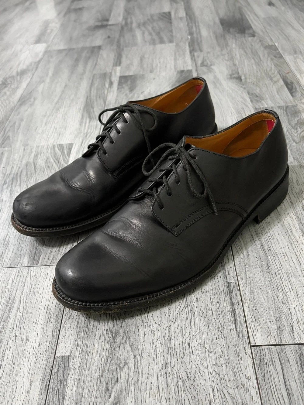 Marc Jacobs Black Leather Derby Shoes with Tan Lining Sz 8/ 42